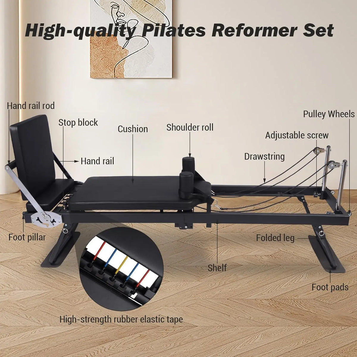 HiMISS Foldable Reformer Pilates Machine With Adjustable Heights