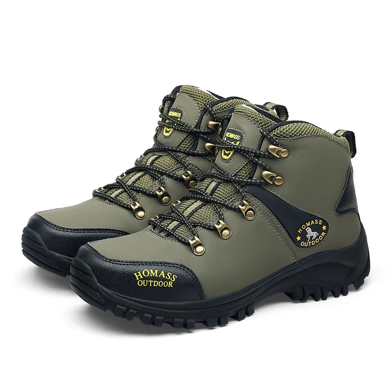 Men's High-Top Waterproof Hiking Boots: Lightweight Outdoor, Retro-Style Mountaineering. Warm, Durable, Non-slip, Elastic Ankle
