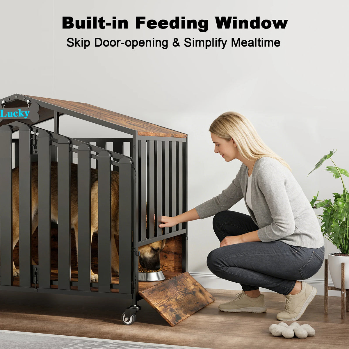 31"/41"/48“ XL Heavy Duty Dog Crate Furniture with Wheels, Dog Crates for Large Dogs Extra-Wide Thick Steel Plates for Chew Res