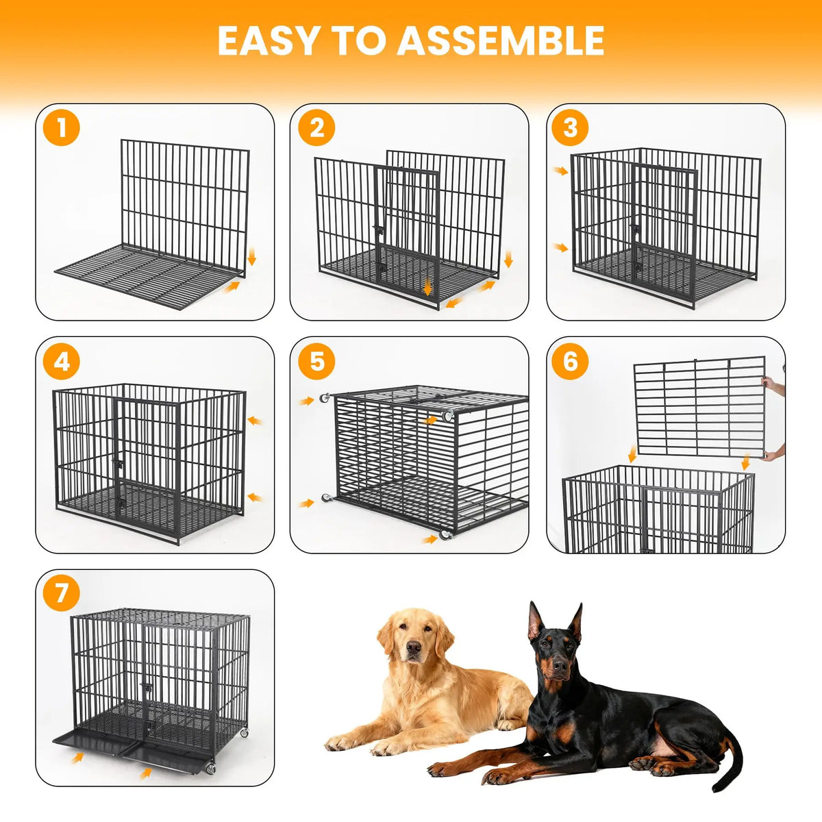 Heavy Duty Escape-Proof Metal Dog Crate Steel Kennel Dog Cage with 3 Doors, Removable Tray, Locking Wheels Medium/Large Breeds