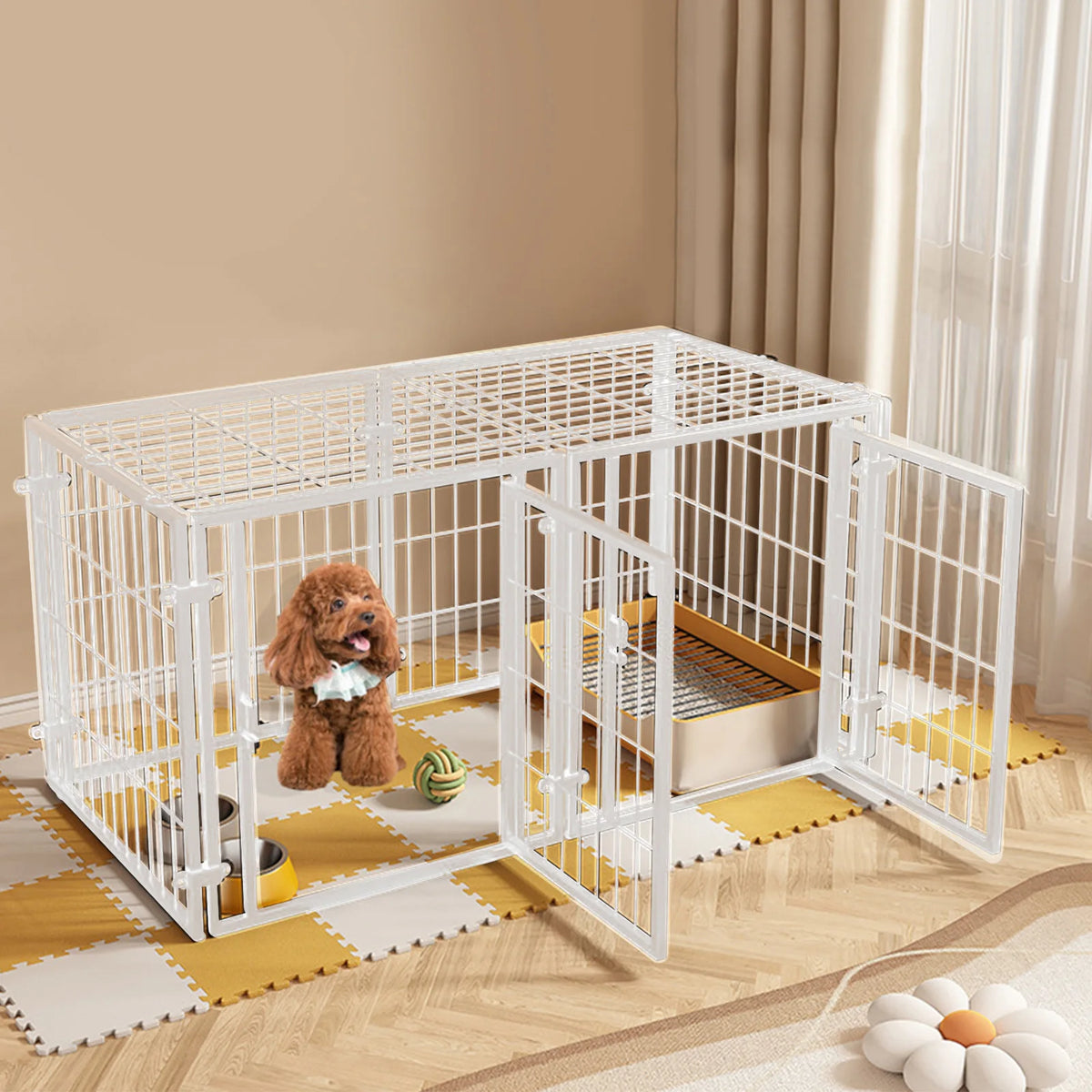48 Inch Puppy Playpen with Door Heavy Duty Wire Dog Crates Metal Grid Dogs Cage Kennel Stackable for Puppy/Small Dog/Rabbit/Pig