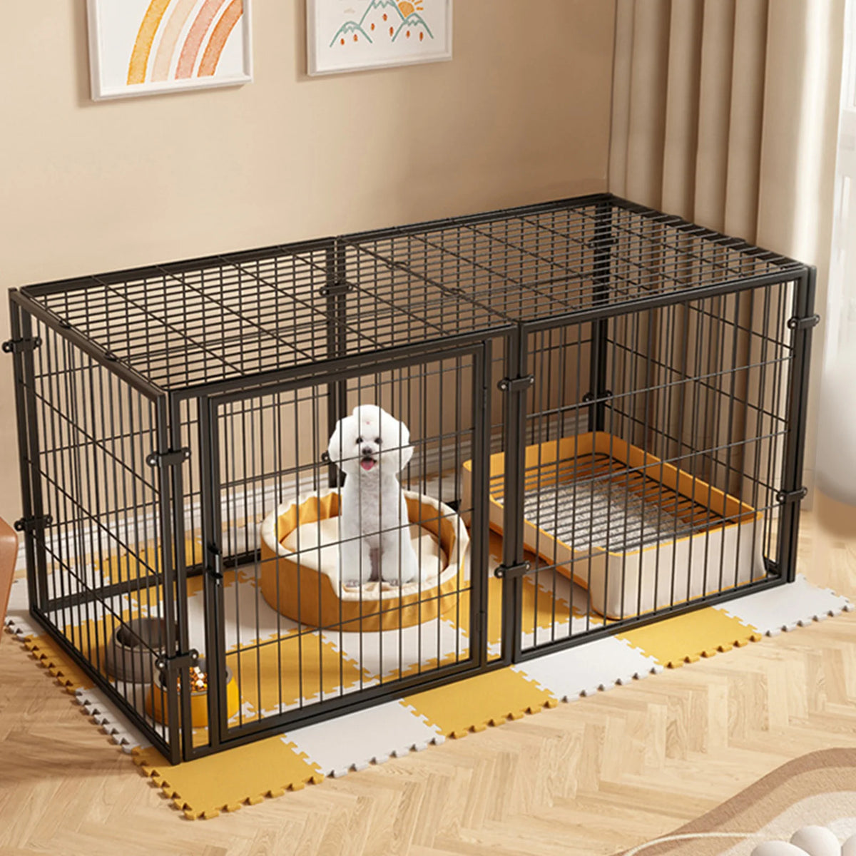 48 Inch Puppy Playpen with Door Heavy Duty Wire Dog Crates Metal Grid Dogs Cage Kennel Stackable for Puppy/Small Dog/Rabbit/Pig