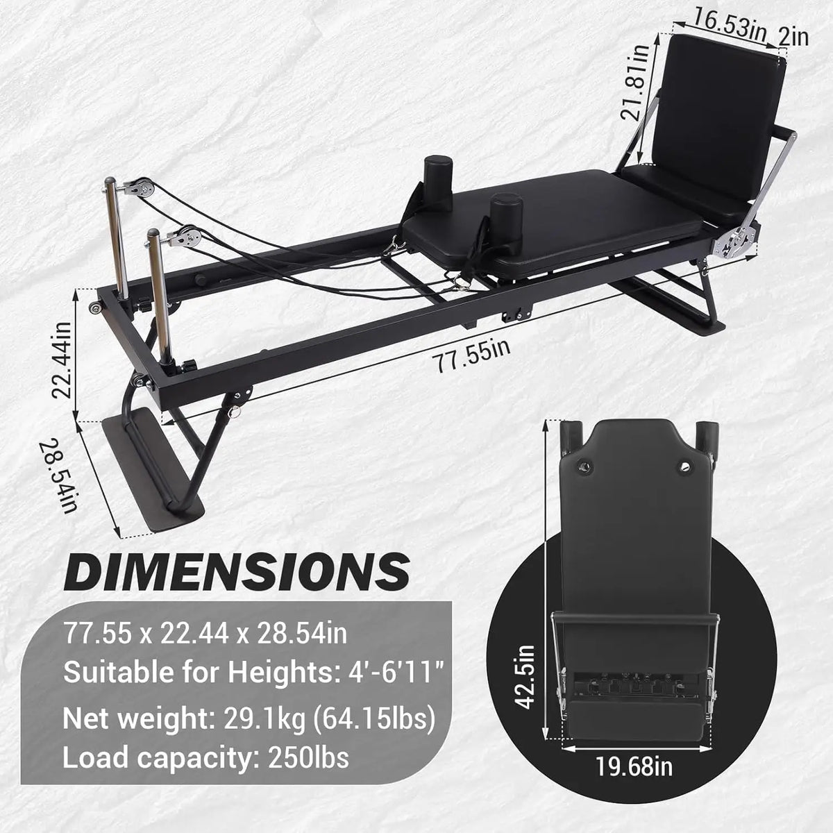 HiMISS Foldable Reformer Pilates Machine With Adjustable Heights