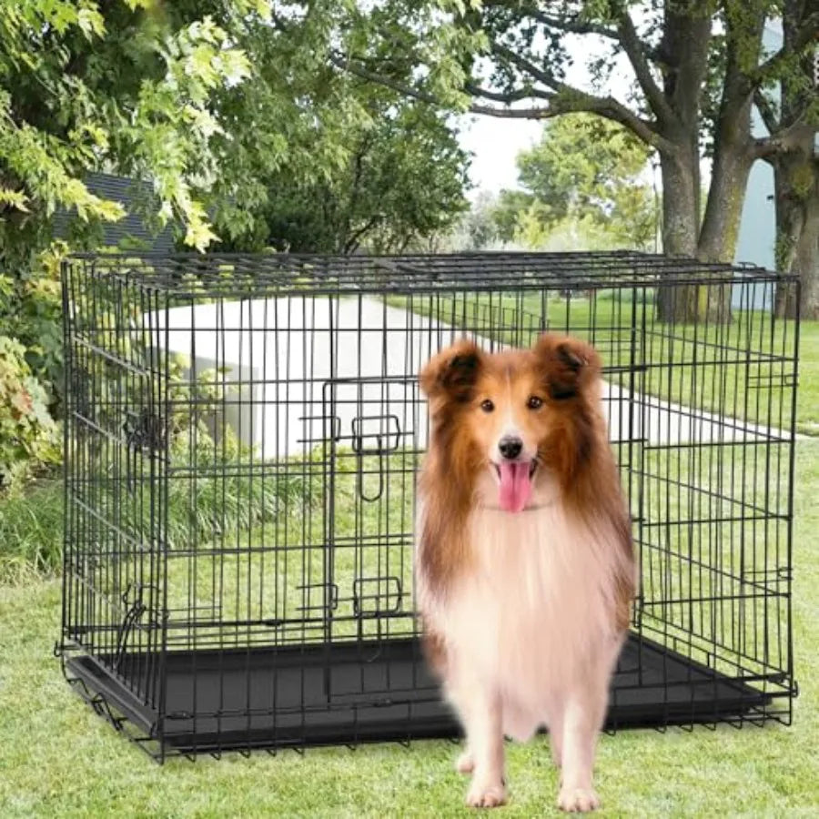 Extra Large Dog Crate Dog Kennel Cage with, Folding Metal Wire Dog Cage with Removable TrayandDivider Panel, Pet Crate for Larg