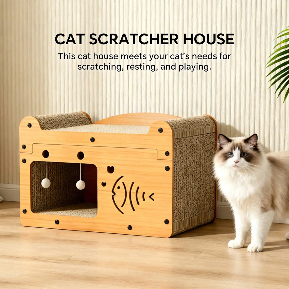 Cat Scratching Board And Resting Bed | Durable Cardboard Scratcher With Hanging Toys, Suitable For Kittens/Adult Cats