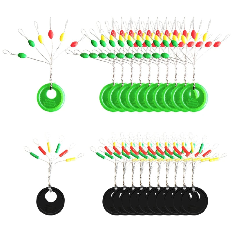 60pcs 10Group Oval Fishing Float Space Bean Colorful Rubber Space Beans Fishing Line Tackle Accessories Fishing Equipment
