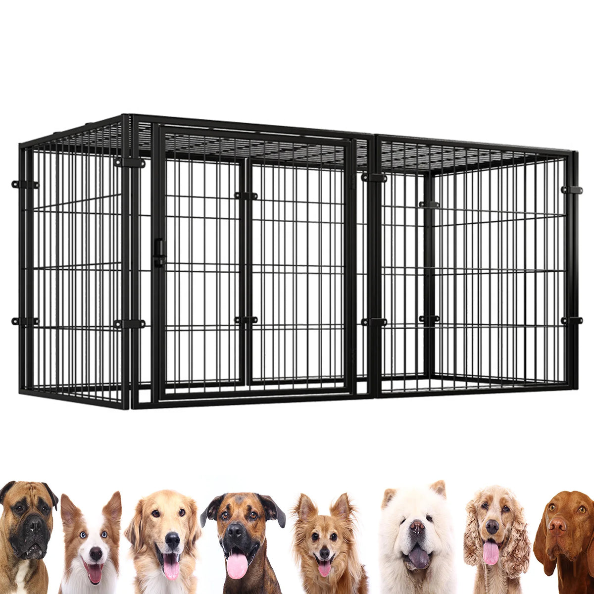 48 Inch Puppy Playpen with Door Heavy Duty Wire Dog Crates Metal Grid Dogs Cage Kennel Stackable for Puppy/Small Dog/Rabbit/Pig