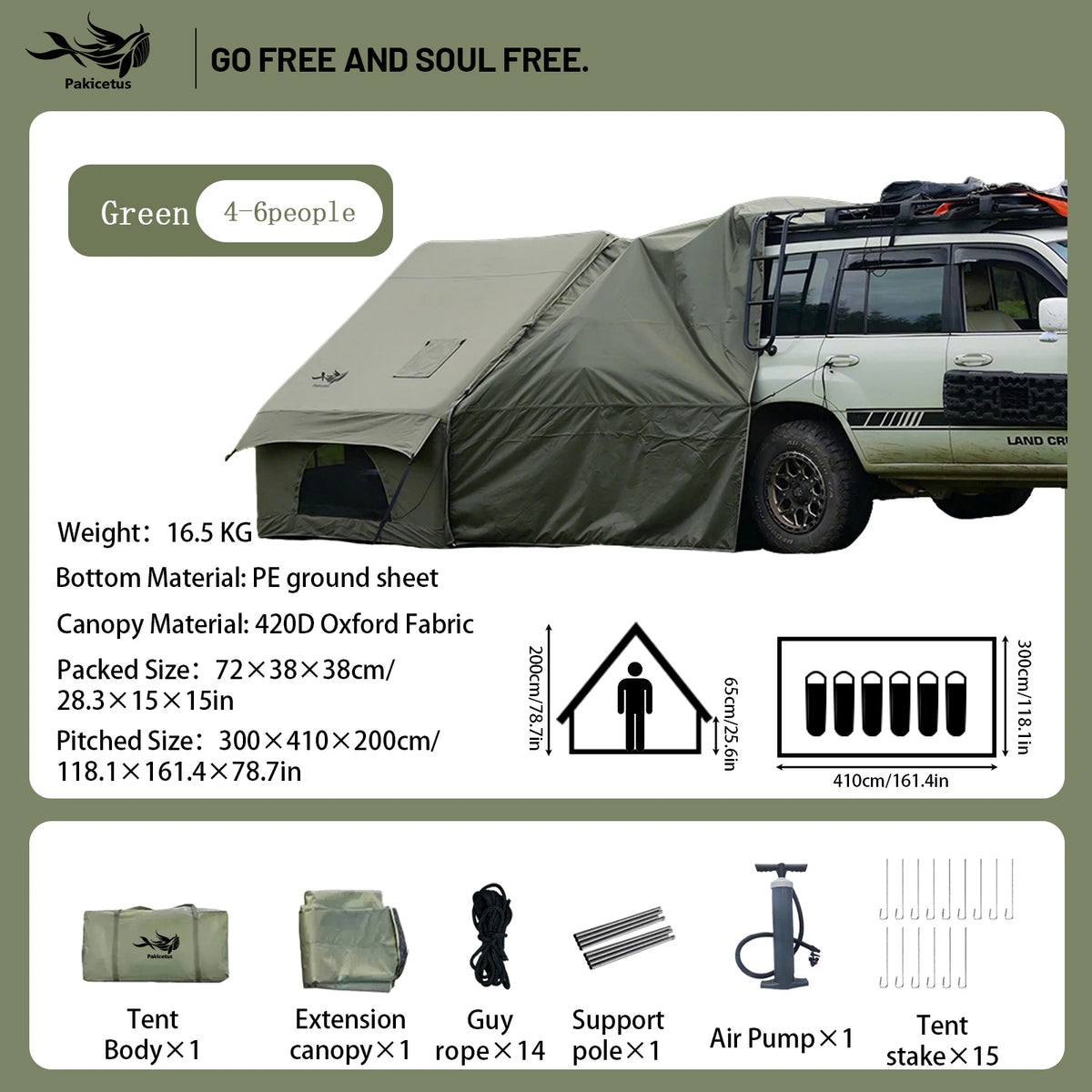 Pakicetus Quick Setup Inflatable Camping Tent, Waterproof Family Tent for 4-8 Persons, Portable Air Tent with Carry Bag